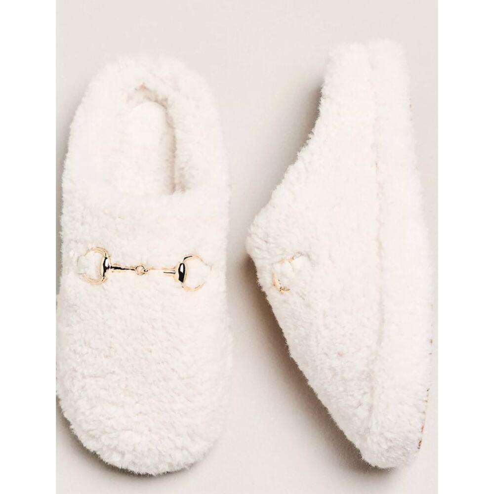 NWT Maeve Sherpa Fleece Bit Scuff Slippers | Cream | Size 6/7